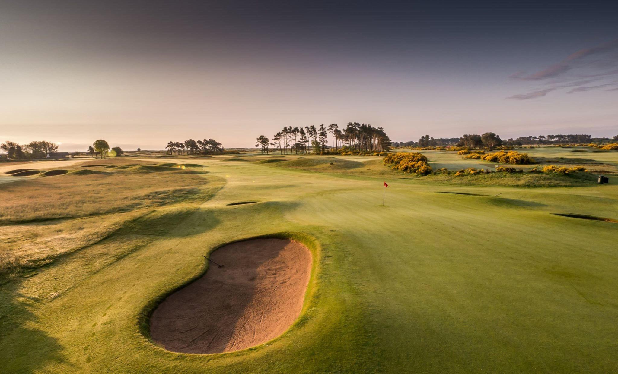 A well maintained fairway in Scotland, nestled with sand bunkers