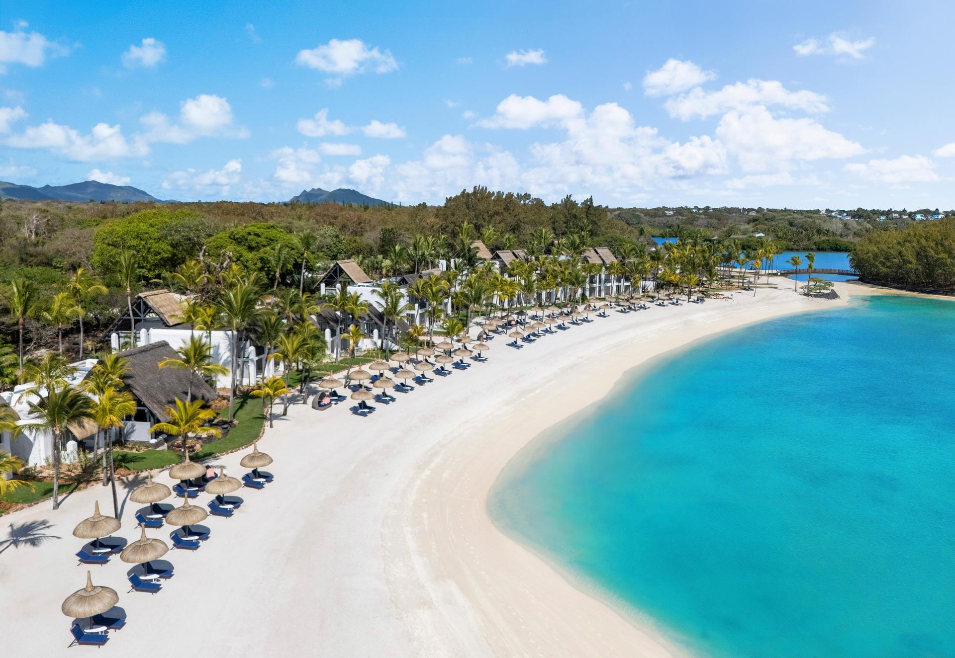 Overhead view of the private beach at Shangri La Touessrok