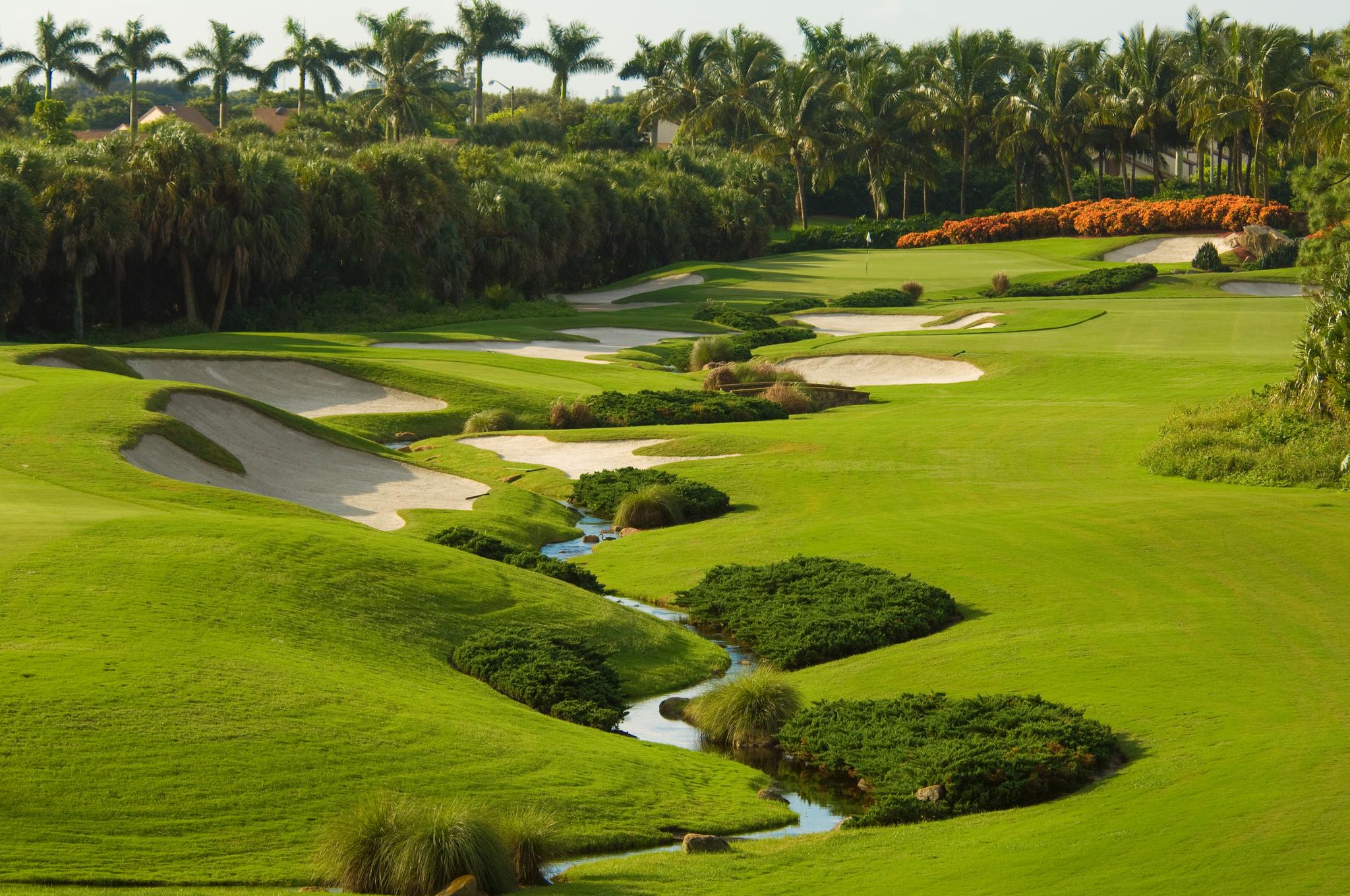 A well maintained fairway with rolling dunes and sand bunkers