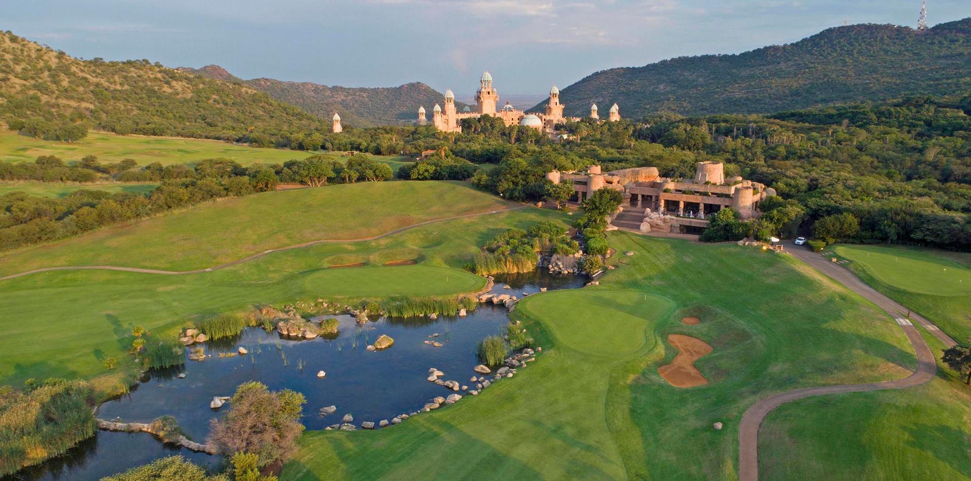 Birdseye view overlooking the Sun City Resort, The Palace of the Lost City golf course