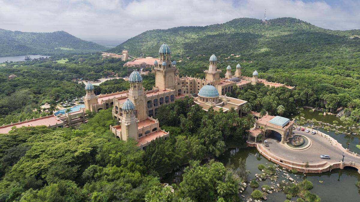 Overhead view of the back of Sun City Resort, The Palace of the Lost City