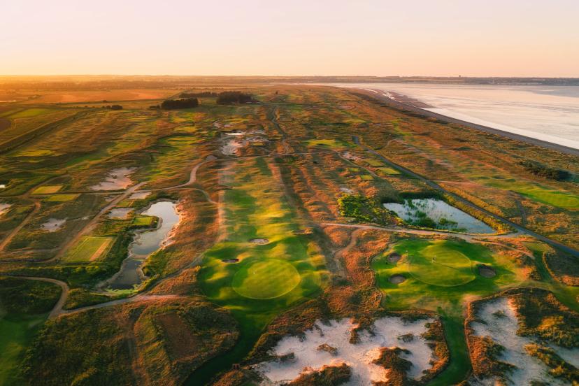 Aerial view of the coastal fairways at Prince's Golf Club