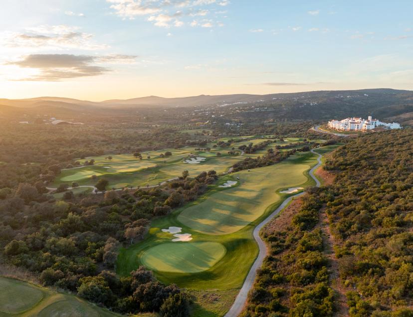 Overhead view of a well maintained leading to a smooth green